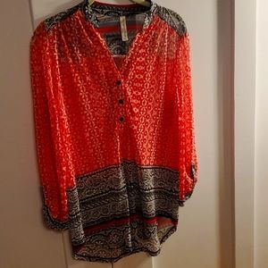 PerSeption Petite Sheer Blouse Red/Black Medium
